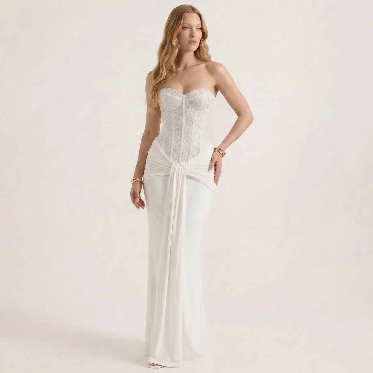 Art Byzance - Women's Strapless Sequin Maxi Dress with Slim Fit