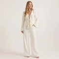 Art Byzance - Women's Ruffle Blouse and Wide Leg Pants Set